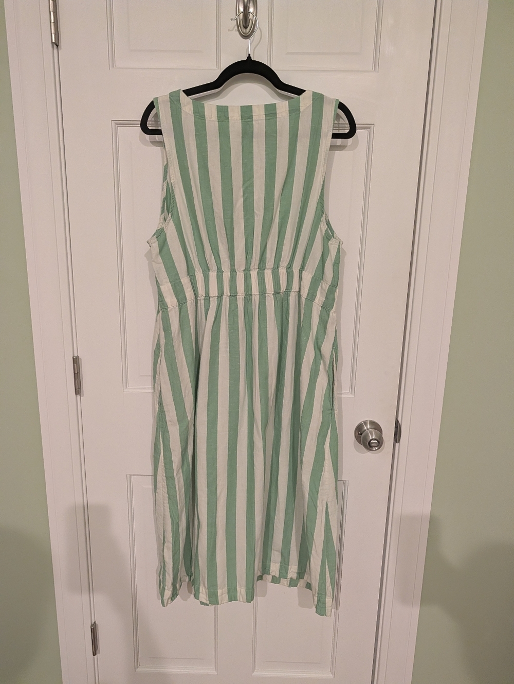 Pact Organic Cotton Linen Summer Button Front Dress With Pockets Green Stripe XL - Picture 2 of 6